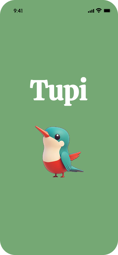Tupi app profile screen showing environmental impact metrics and achievements